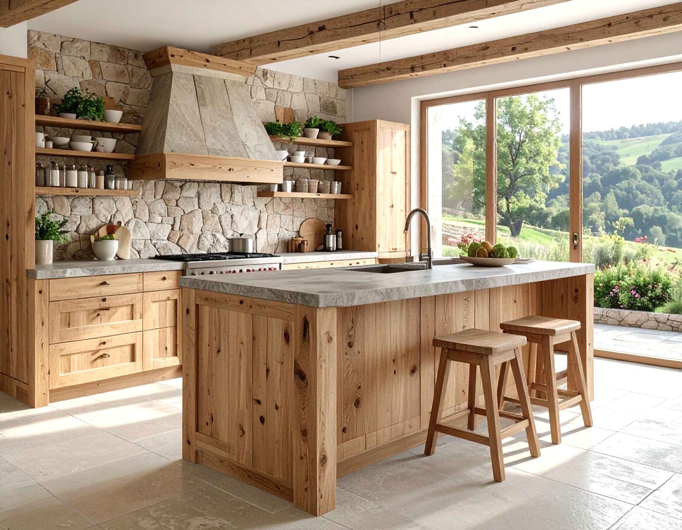 Ahşap ve Taş ile Doğal Mutfak Dekorasyonu